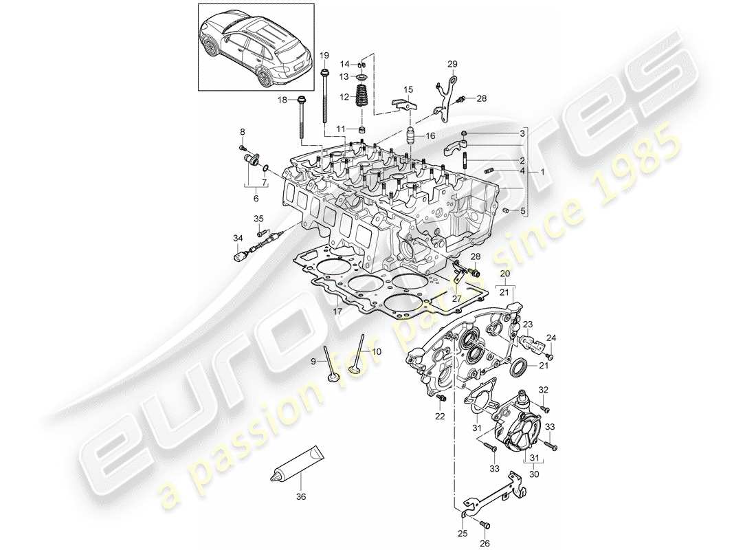 porsche 2014 (cayenne e2 92a) zylinderkopf teilediagramm