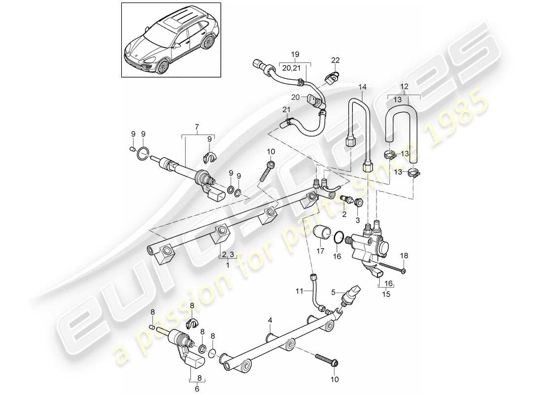 porsche 2014 (cayenne e2 92a) kraftstoffsammelrohr ersatzteildiagramm