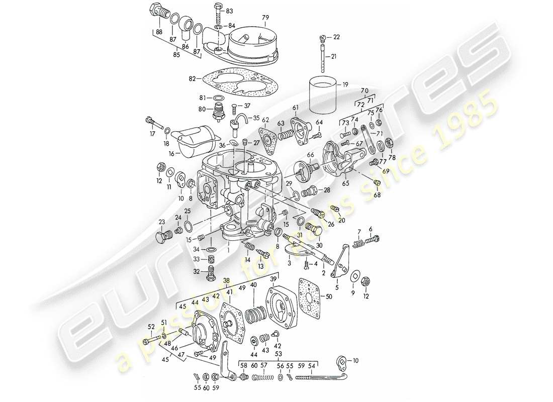porsche 1950 (356/356a) einzelteile - für - vergaser - solex 40 pbic - m >> 81 200 ersatzteildiagramm