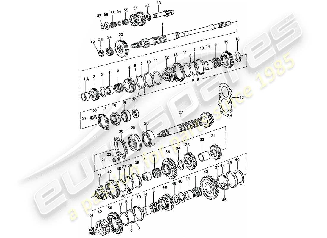 porsche 1982 (911) zahnräder und wellen - 5. - geschwindigkeit - getriebe ersatzteildiagramm