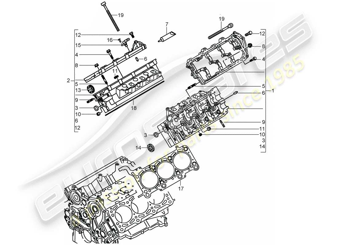porsche 2008 (cayenne e1 9pa) zylinderkopf teilediagramm