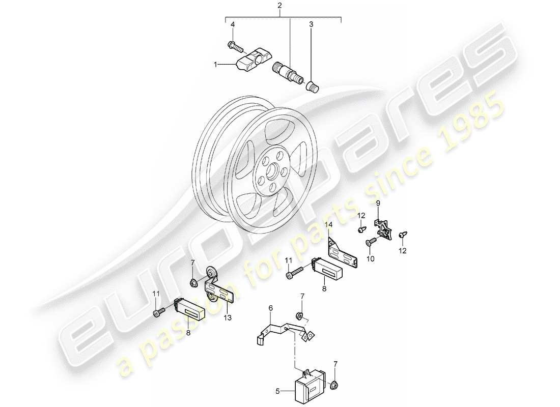 porsche 2008 (997-1) reifendruckkontrollsystem teilediagramm