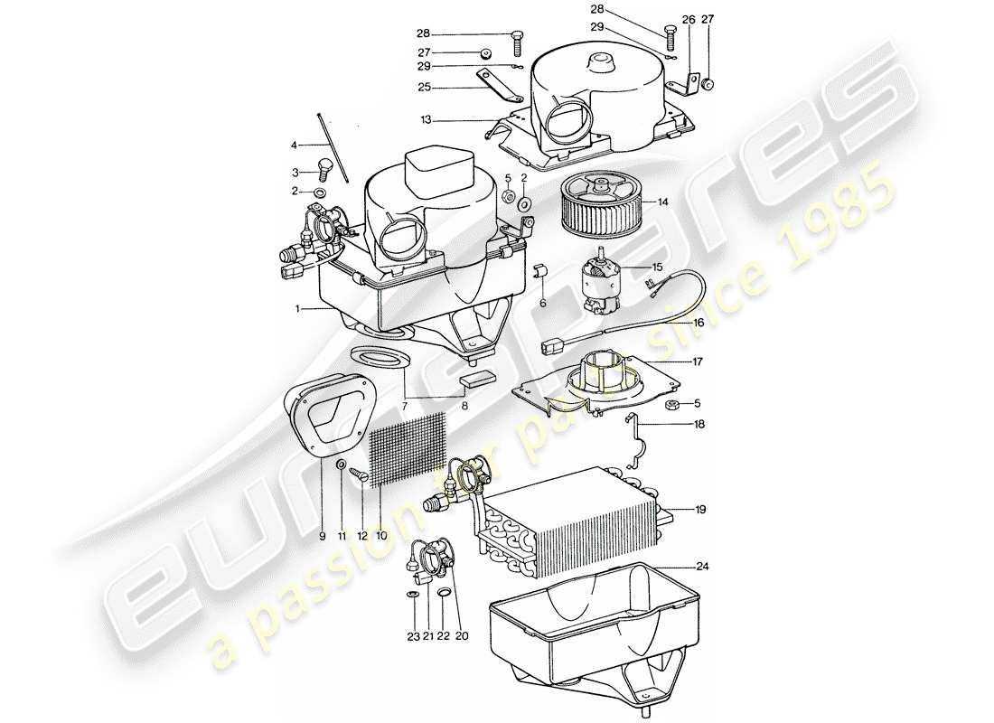 porsche 1975 (911) klimaanlage - verdampfer - verdampfergehäuse - zubehör teilediagramm