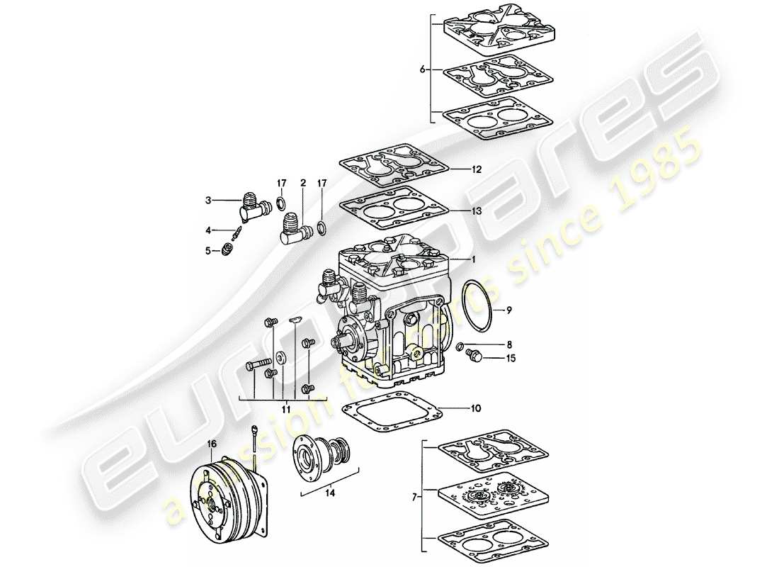 porsche 1981 (911) lieferant - york - kompressor ersatzteildiagramm