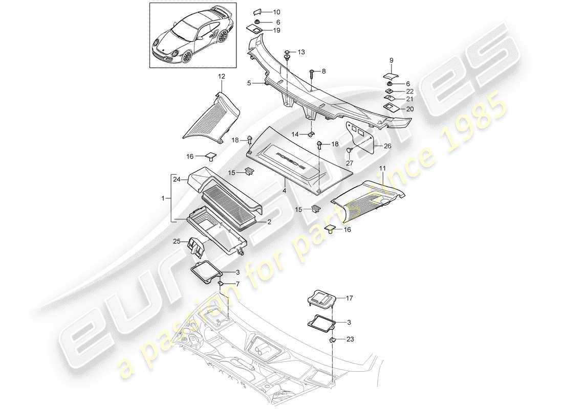 porsche 2013 (997-2 turbo / gt2 rs) partikelfilter ersatzteildiagramm