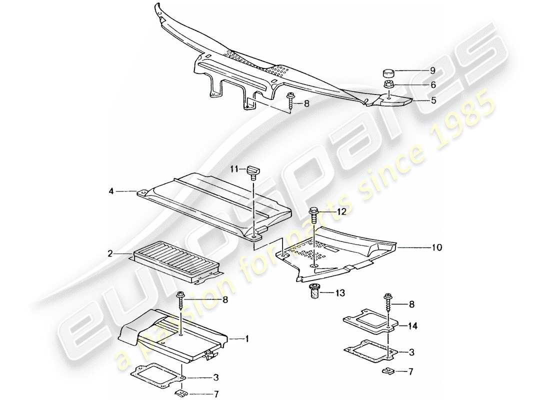 porsche 2004 (996 turbo / gt2) staub- und pollenfilterelement - abdeckungen - verkleidung ersatzteildiagramm