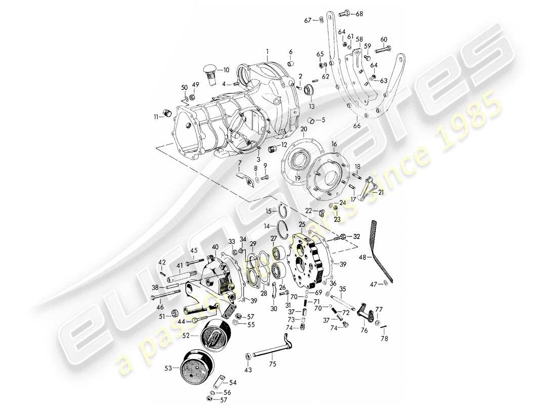 porsche 1959 (356/356a) getriebegehäuse - mit: - getriebeaufhängung - für - tunnelgetriebe ersatzteildiagramm