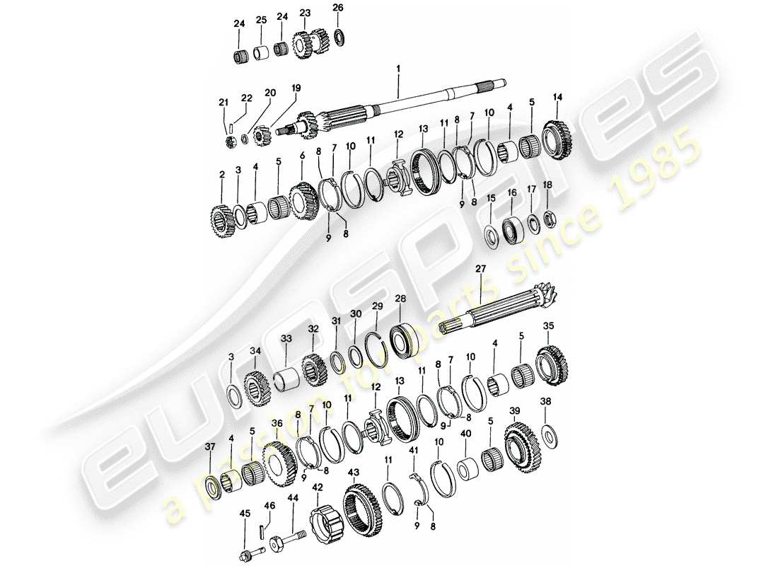 porsche 1971 (914) zahnräder und wellen ersatzteildiagramm