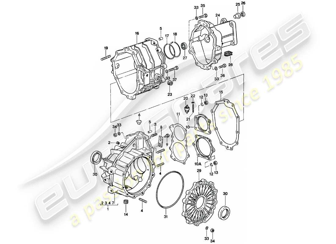 porsche 924 (1980) replacement transmission - transmission case - manual gearbox - g31.01/02/03 part diagram