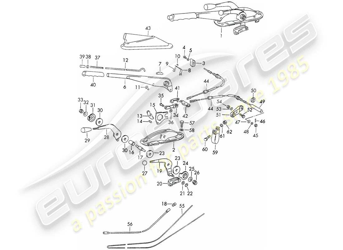 porsche 1971 (911) handbremse - manuelles gas - heizung - stellantrieb teilediagramm