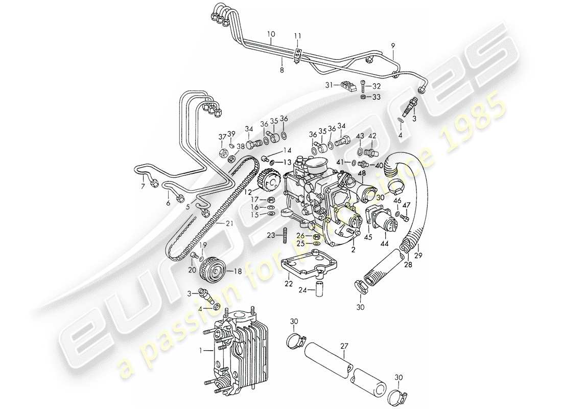 porsche 1971 (911) einspritzsystem - zylinderkopf - und - einspritzpumpe ersatzteildiagramm