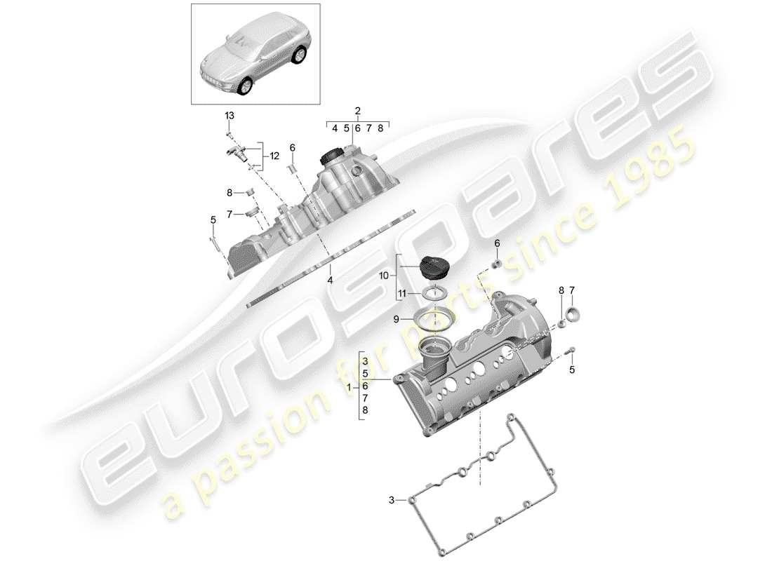 porsche 2015 (macan) ventildeckel ersatzteildiagramm