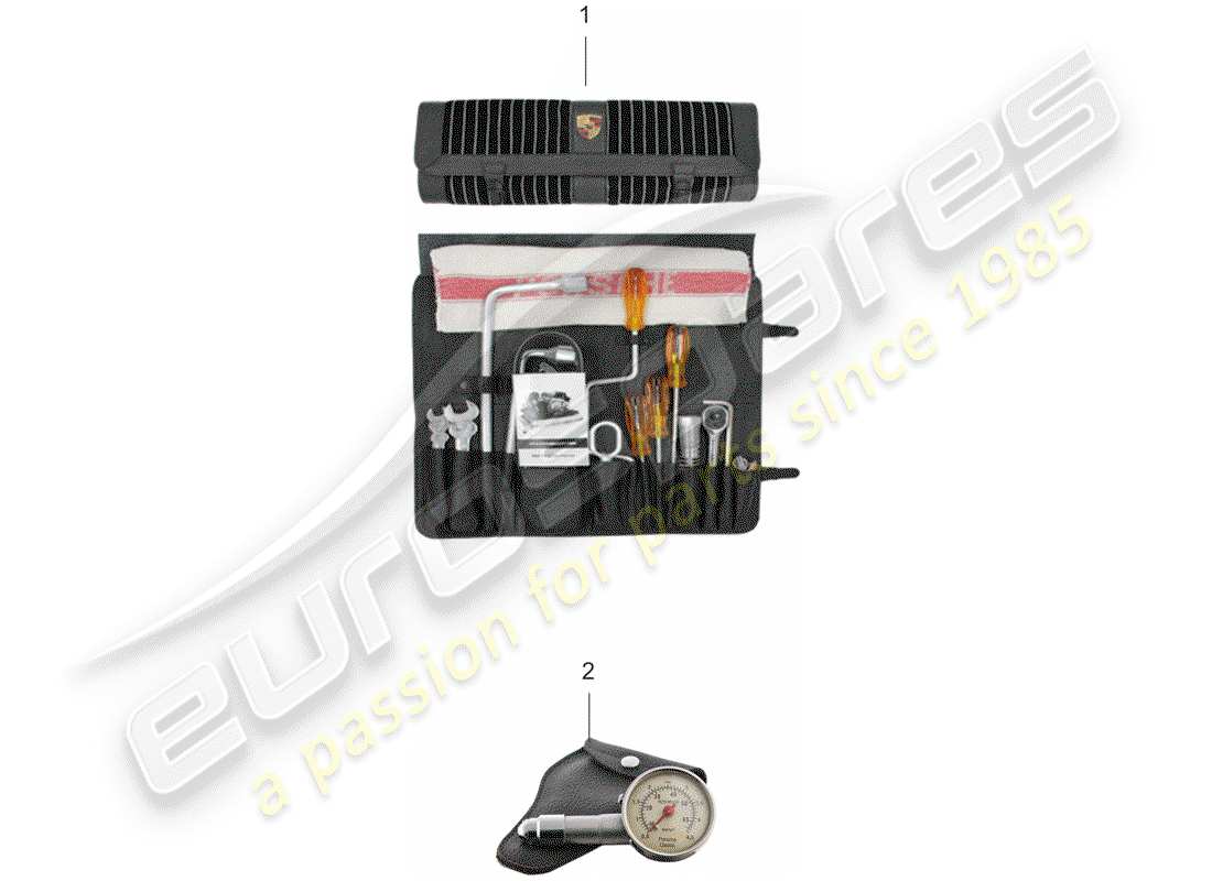 porsche 1957 (accessories) werkzeugtasche ersatzteildiagramm
