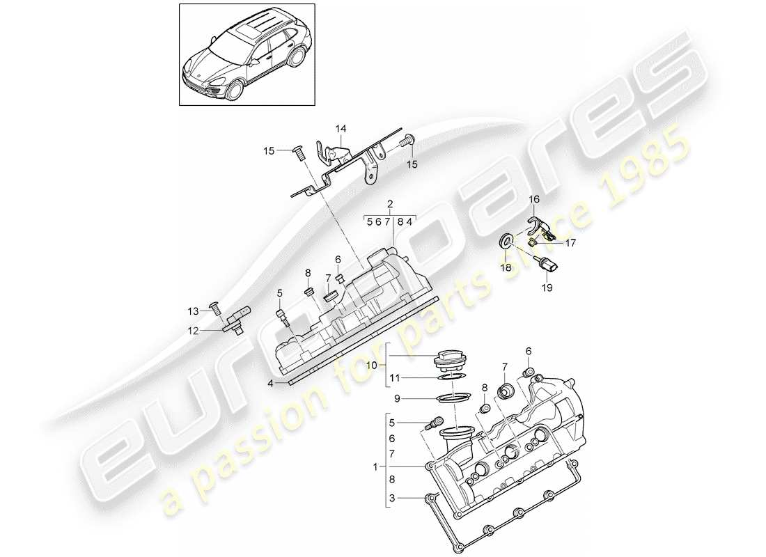 porsche 2011 (cayenne e2 92a) ventildeckel teilediagramm