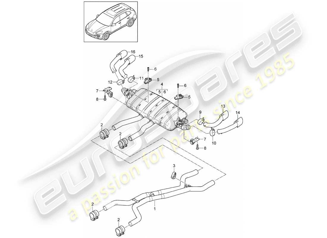 porsche 2018 (cayenne e2 92a) abgassystem teilediagramm