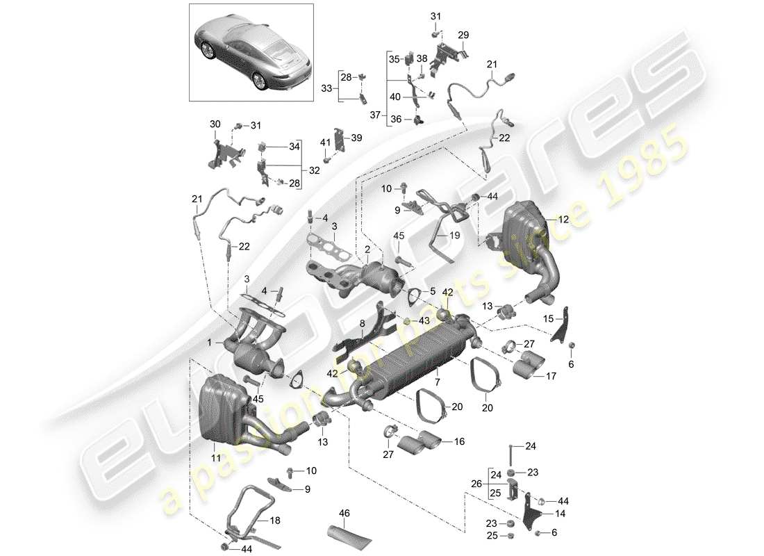 porsche 2014 (991-1) auspuffanlage teilediagramm