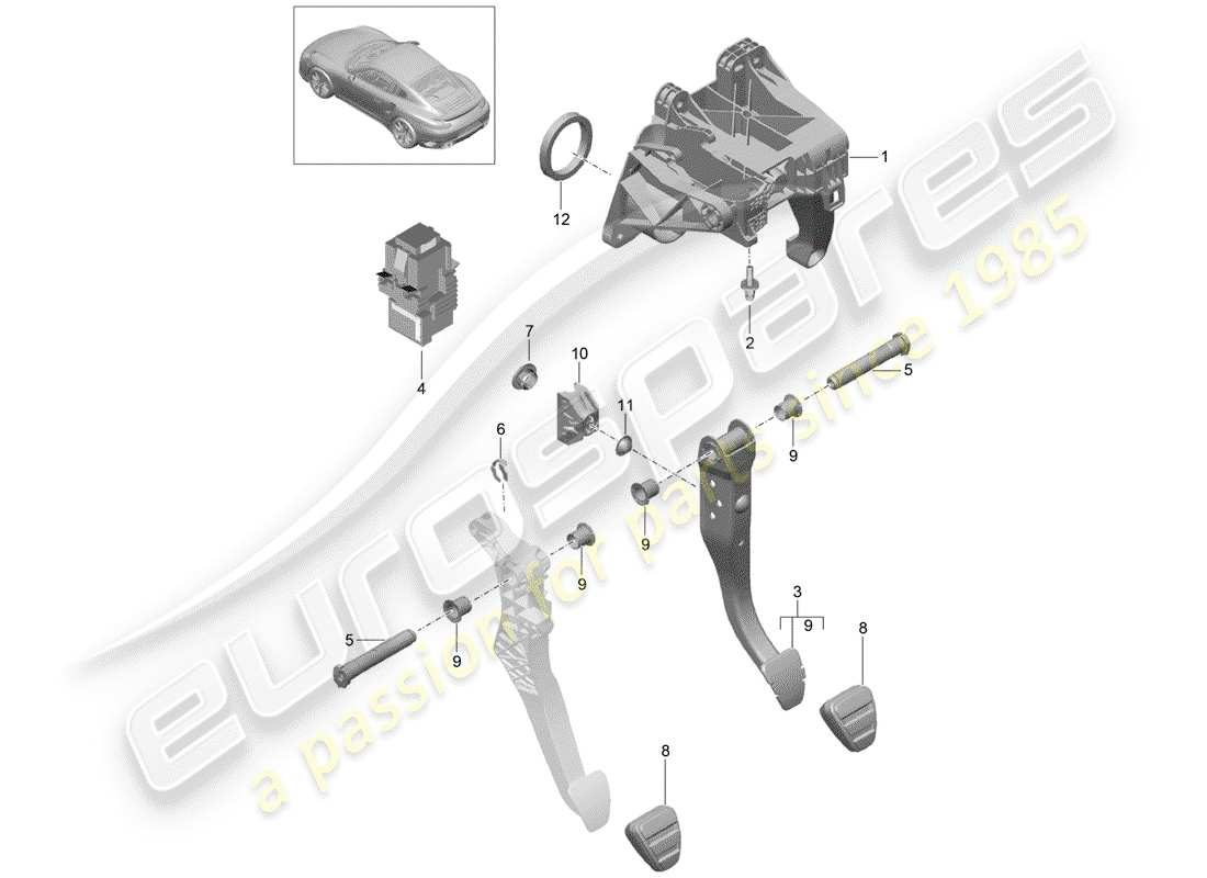porsche 2020 (991-2 turbo) brems- und beschleunigungspedalbaugruppe teilediagramm