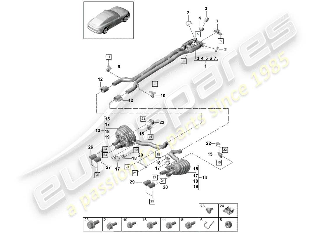 porsche 2020 (panamera 971-1) auspuffanlage teilediagramm