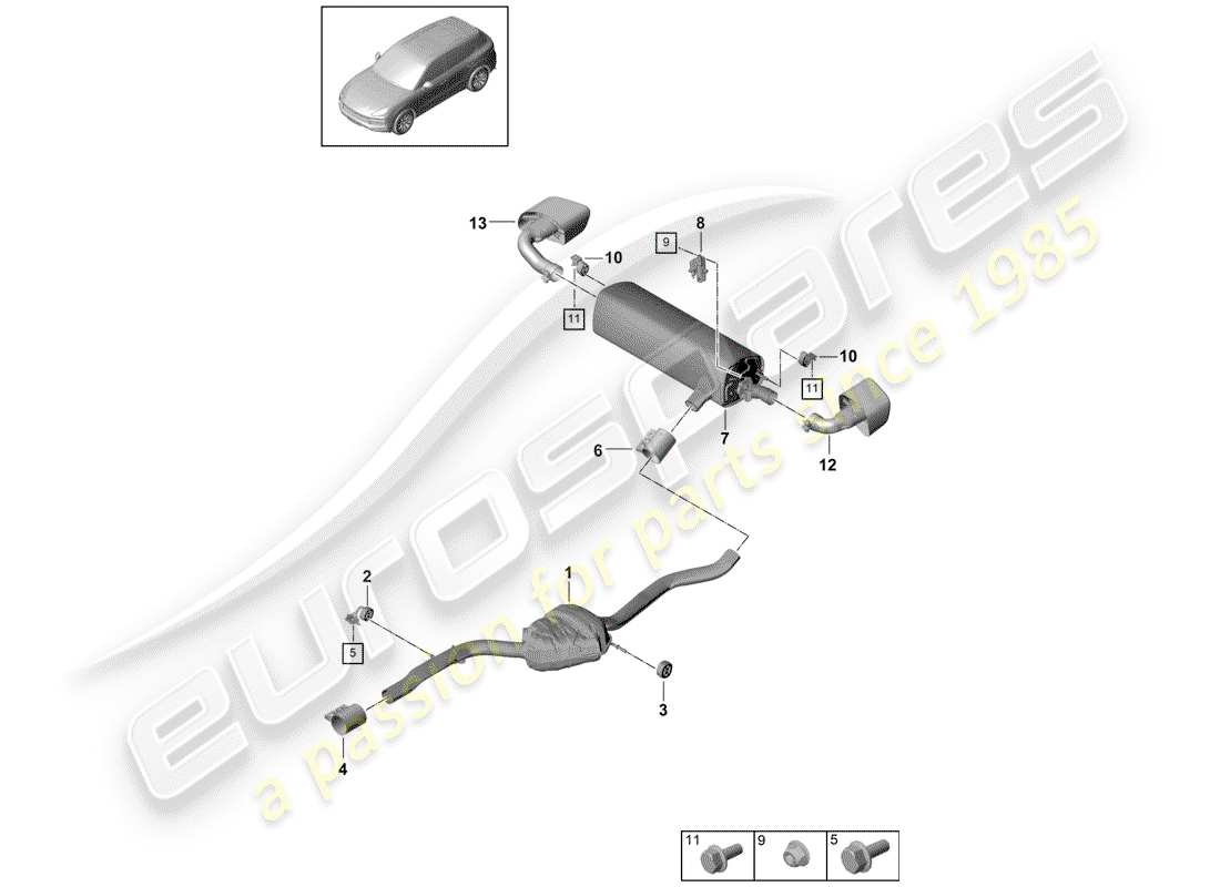 porsche 2018 (cayenne e3 9ya/9yb) auspuffanlage teilediagramm