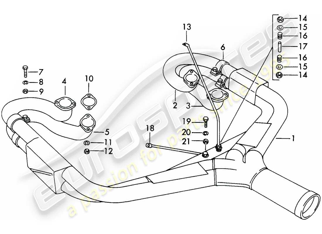 porsche 1960 (356b/356c) auspuffanlage - sportversion ersatzteildiagramm