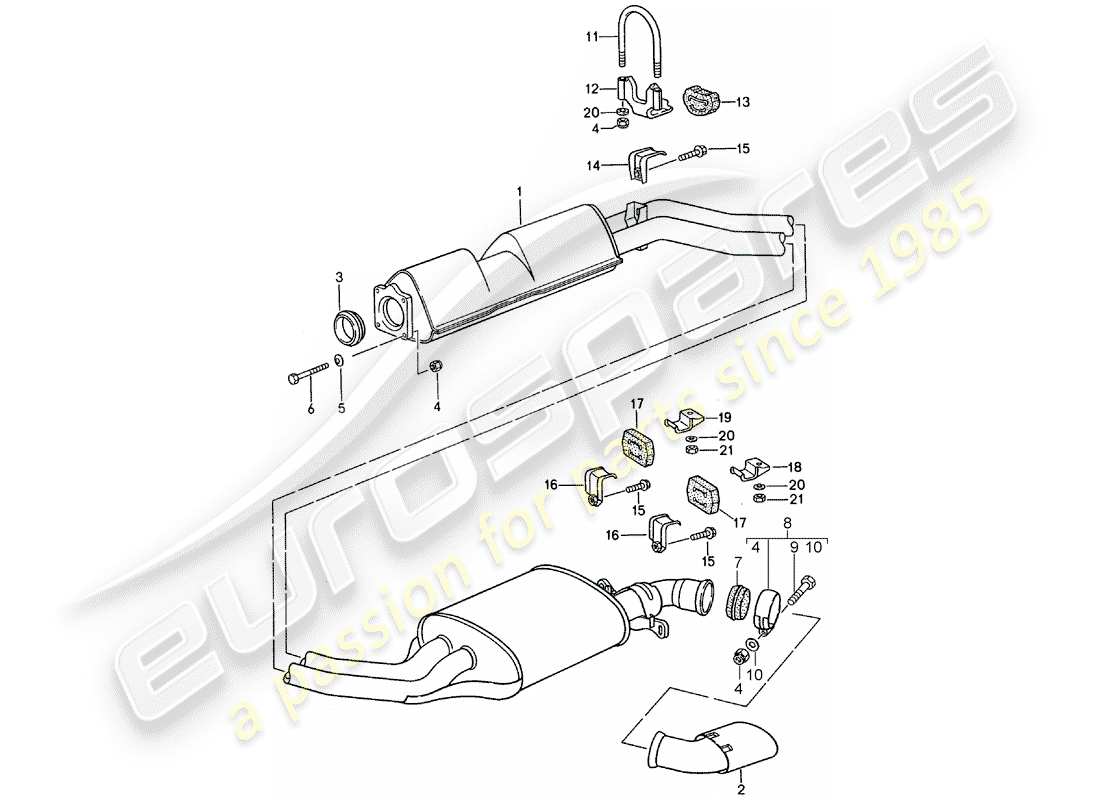 porsche 1994 (968) auspuffanlage - mittlerer auspufftopf - auspufftopf, hinten ersatzteildiagramm