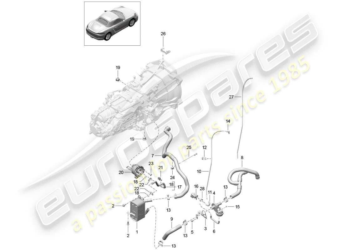 porsche 2019 (718 boxster) schaltgetriebe ersatzteildiagramm