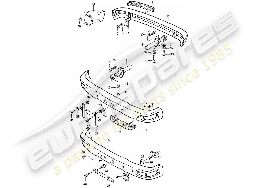 porsche 1986 (944) stossfänger - mit: - puffer ersatzteildiagramm