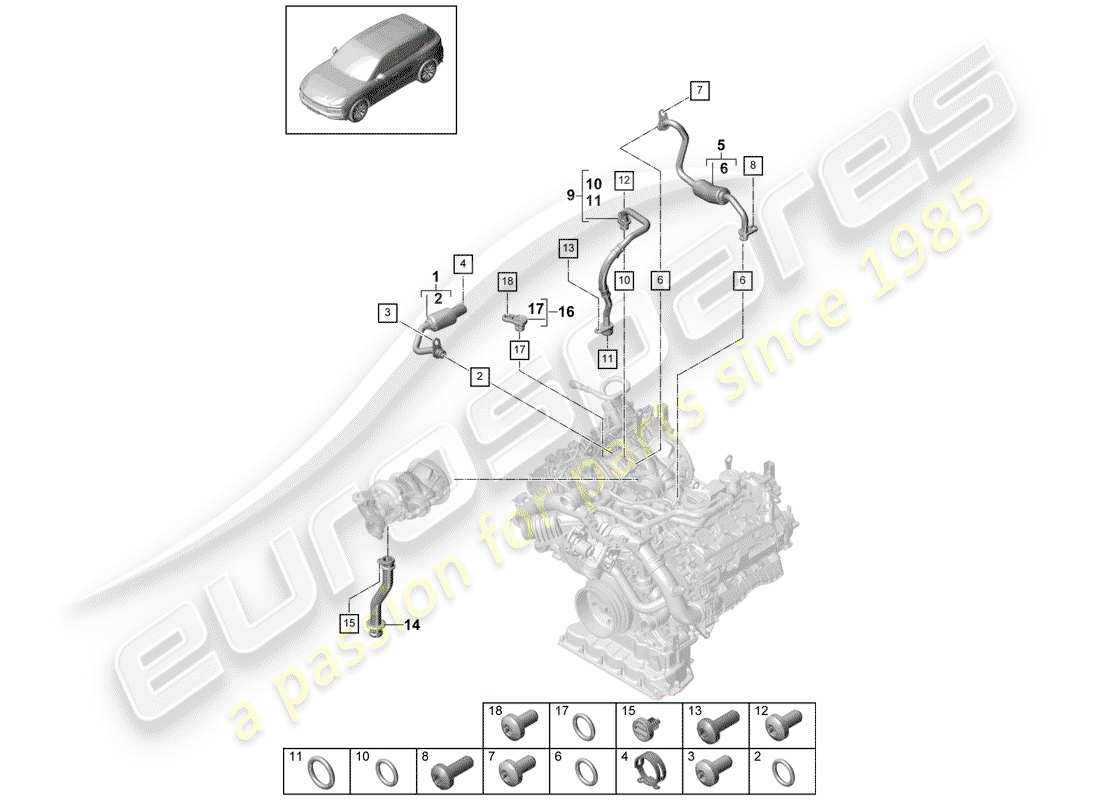 porsche 2020 (cayenne e3 9ya/9yb) wasserkühlung teilediagramm