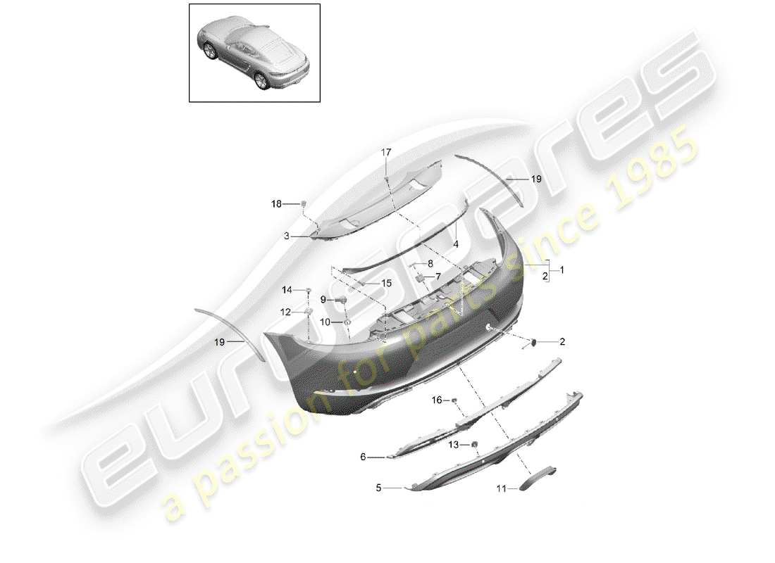 porsche 2018 (718 cayman) stoßstange ersatzteildiagramm