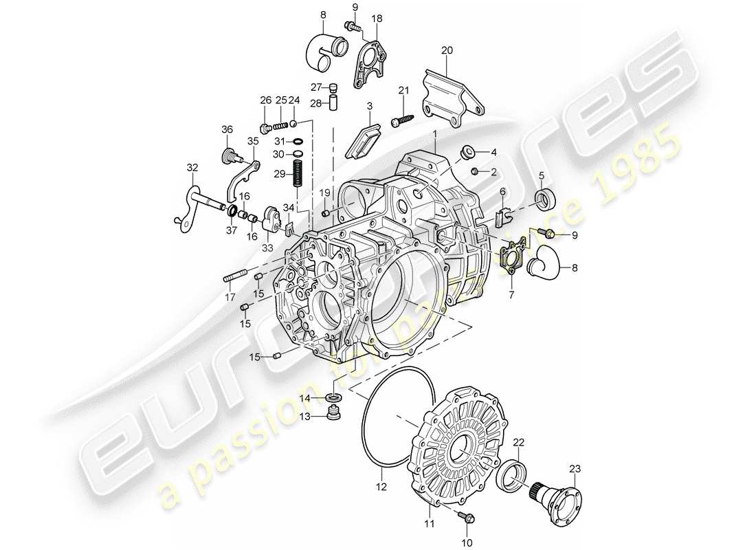 porsche 2007 (997-1 turbo / gt2) getriebegehäuse - teilediagramm