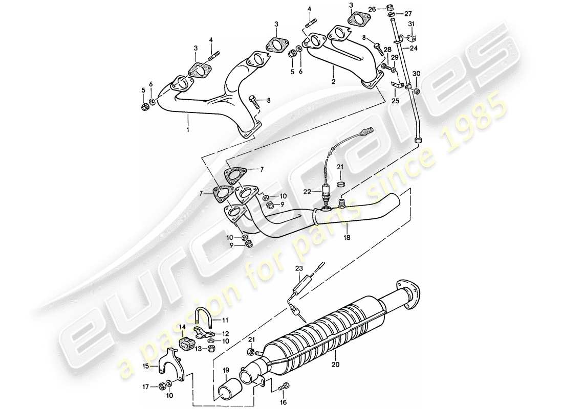 porsche 1987 (924s) auspuffanlage - katalysator teilediagramm