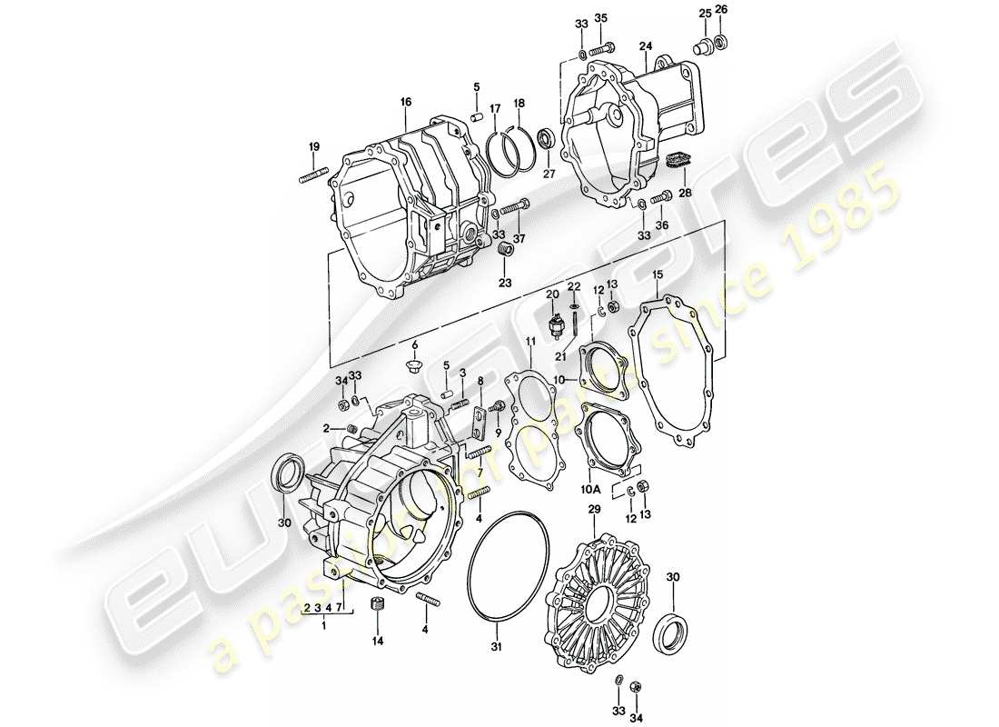 porsche 1977 (924) ersatzgetriebe - getriebegehäuse - 5-speed ersatzteildiagramm