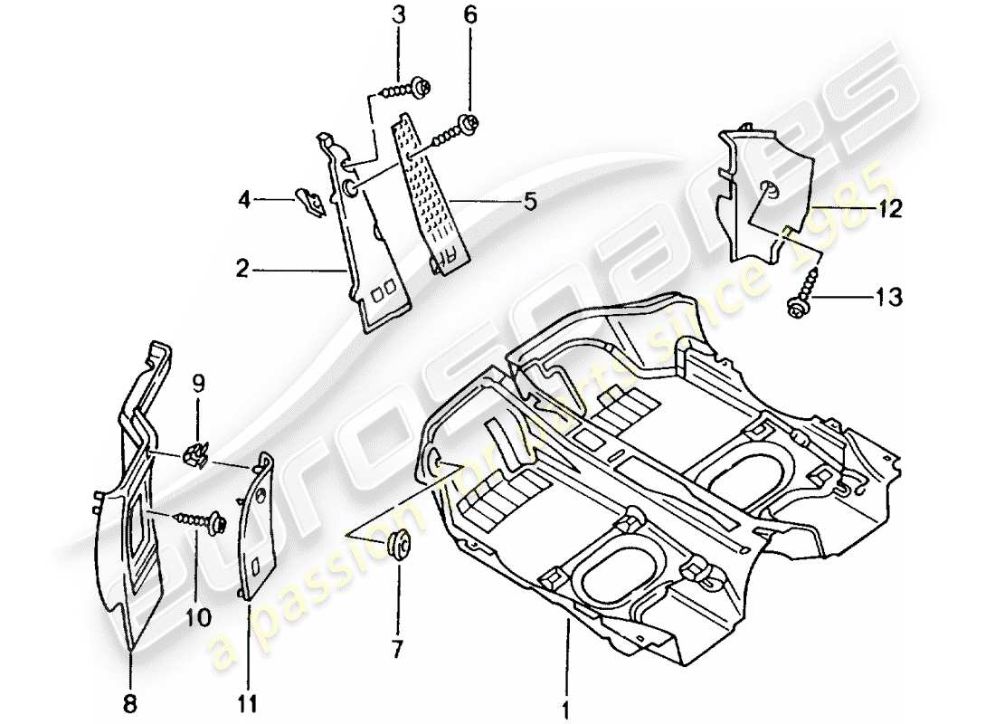 porsche 2005 (996) bodenabdeckung - verkleidungen ersatzteildiagramm