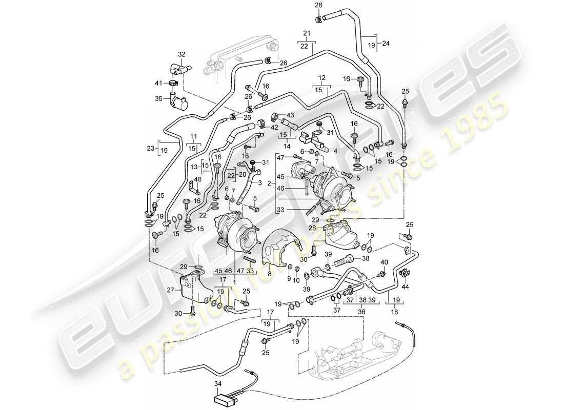 porsche 2008 (997-1 turbo / gt2) abgasturbolader teilediagramm