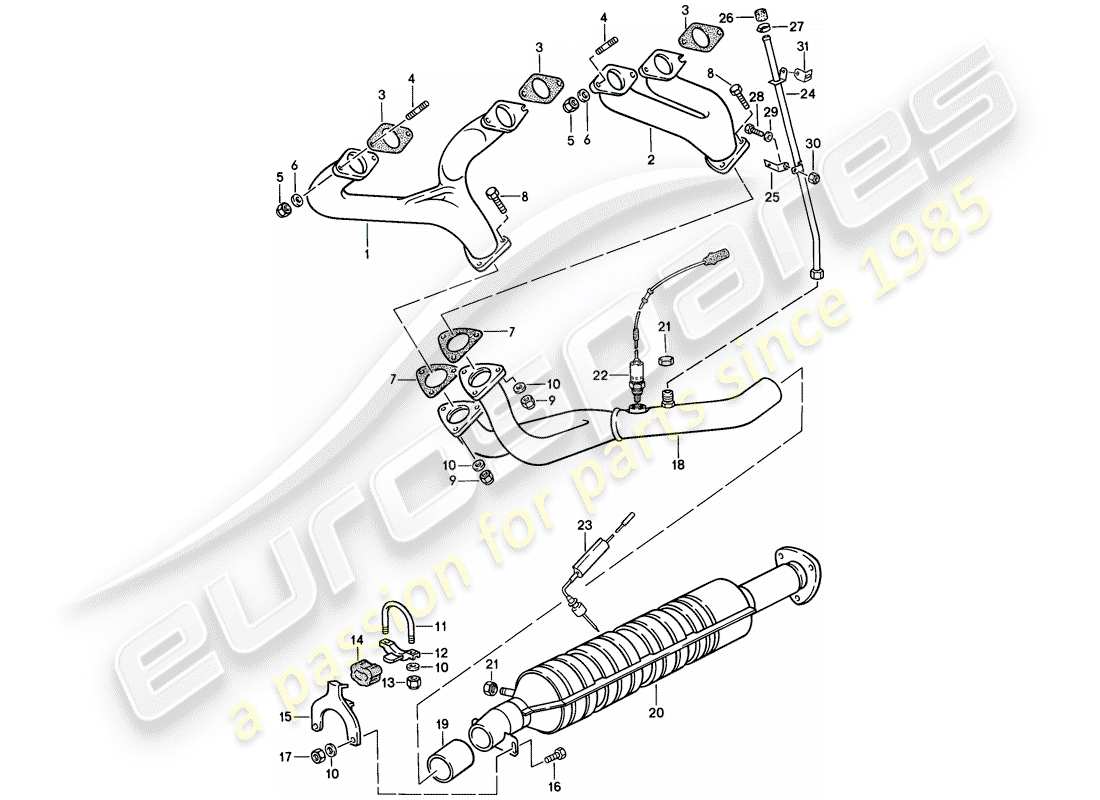 porsche 1988 (944) auspuffanlage - - katalysator ersatzteildiagramm