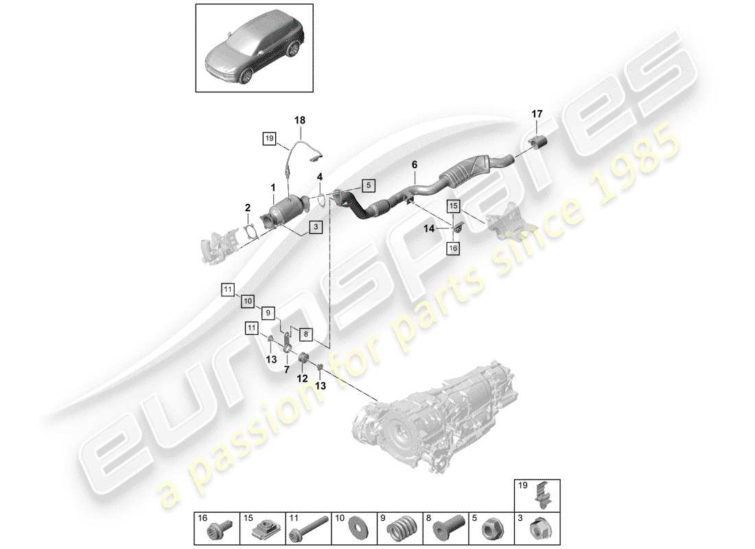 porsche 2020 (cayenne e3 9ya/9yb) auspuffanlage teilediagramm