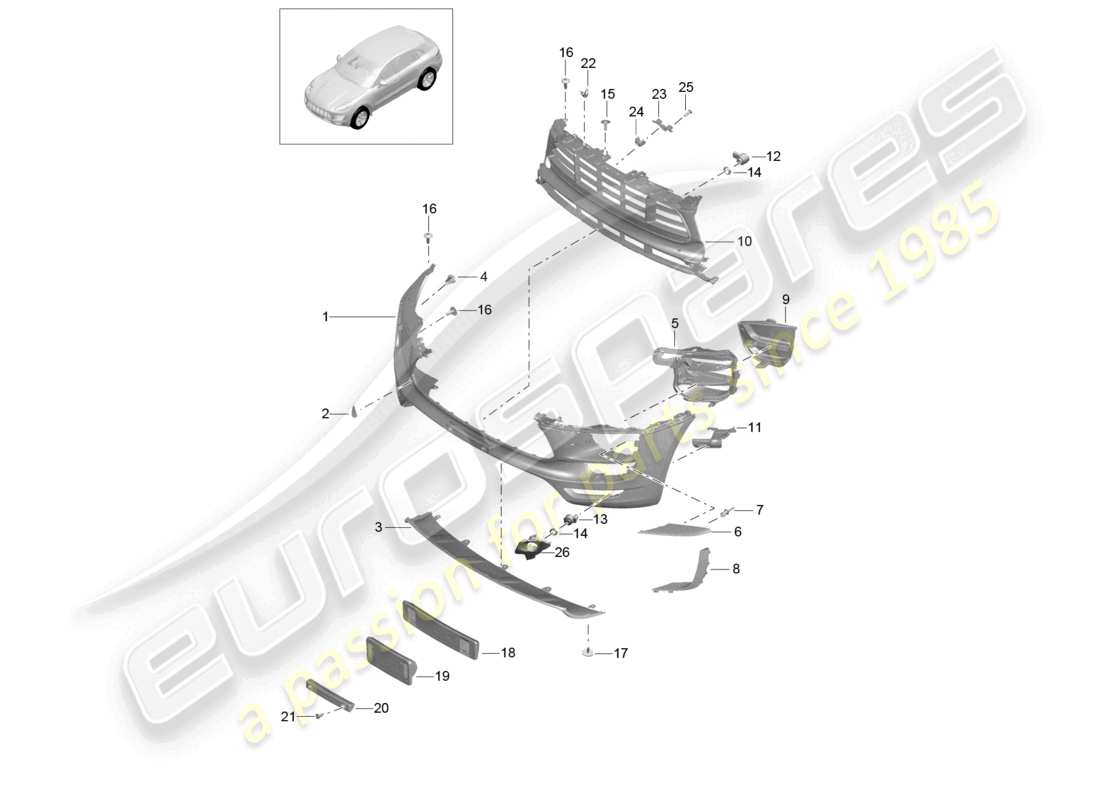 porsche 2015 (macan) stoßfänger vorne gts und sport design paket teilediagramm