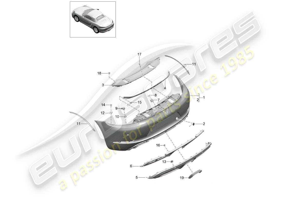 porsche 2019 (718 boxster) stoßstange ersatzteildiagramm