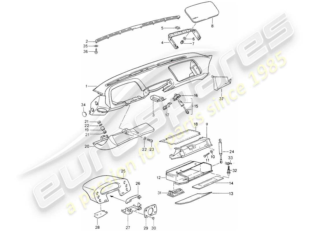 porsche 1990 (928) armaturenbrettverkleidung - airbag - - d - mj 1990>> ersatzteildiagramm