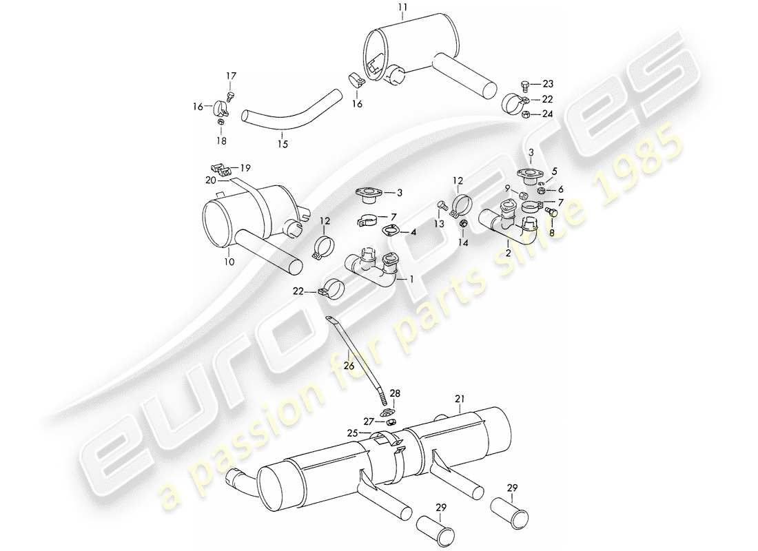 porsche 1963 (356b/356c) auspuffanlage teilediagramm