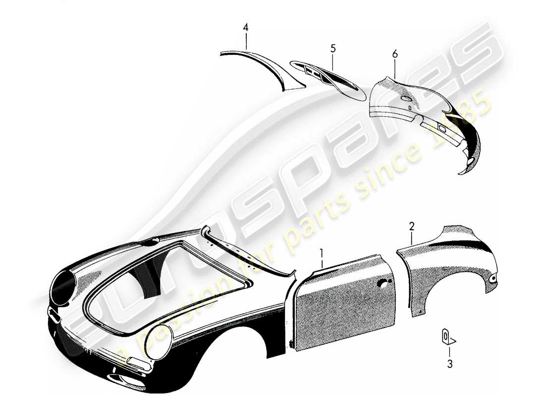 porsche 1956 (356/356a) aussenverkleidung - kotflügel ersatzteildiagramm