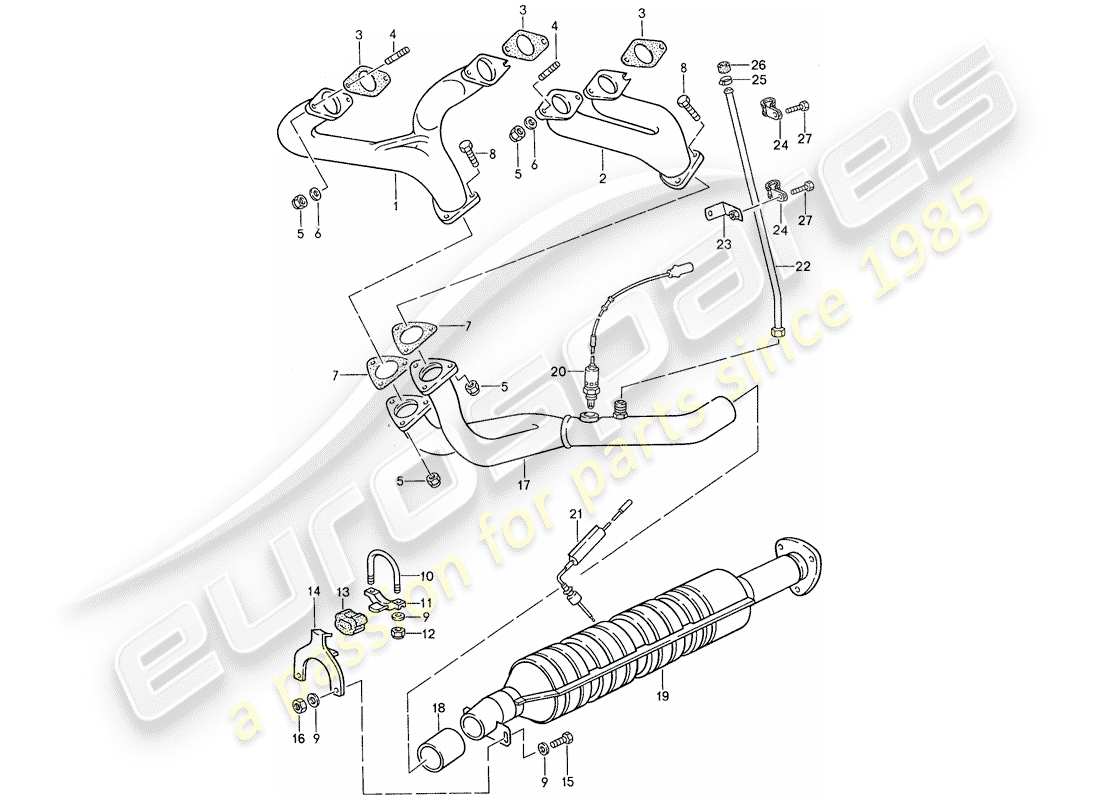 porsche 1989 (944) abgasanlage – katalysator teilediagramm