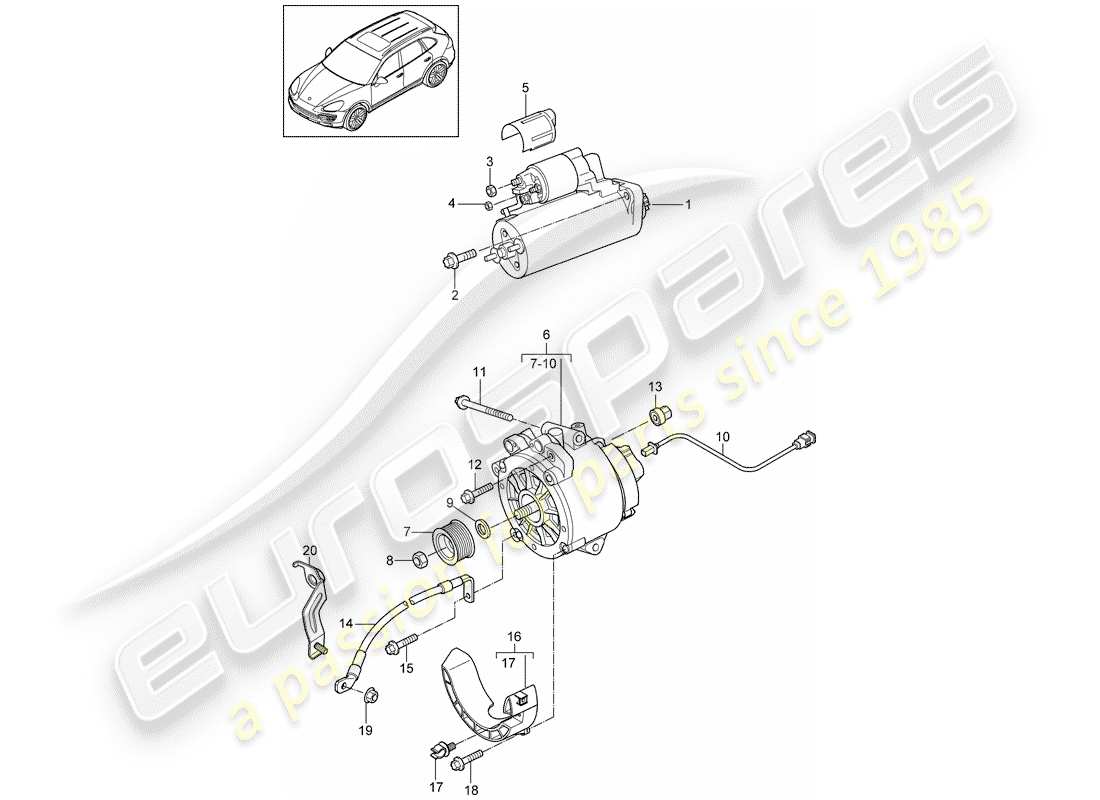 porsche 2016 (cayenne e2 92a) anlasser teilediagramm