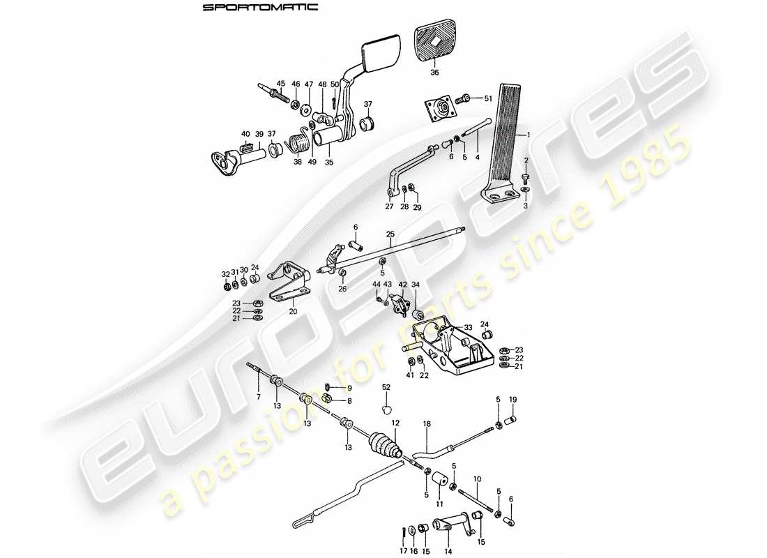 porsche 1974 (911) pedale teilediagramm