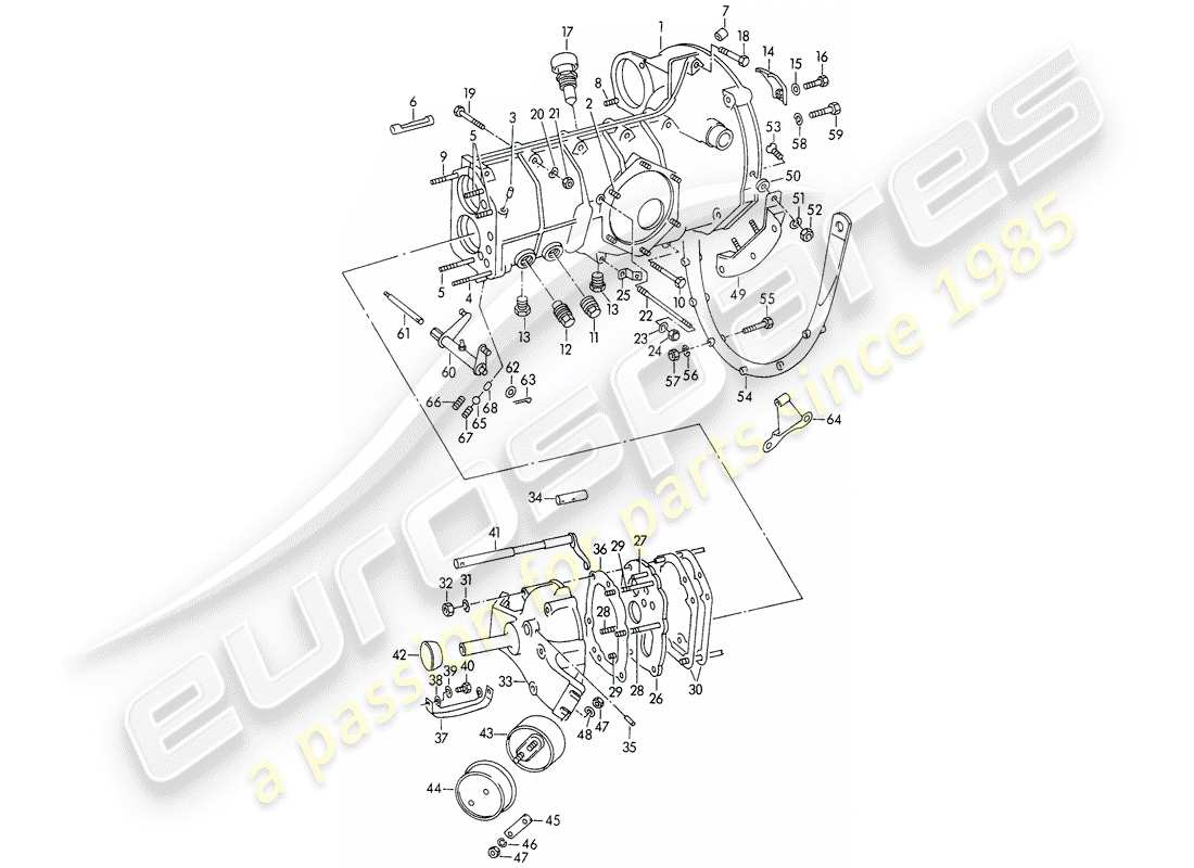 porsche 1956 (356/356a) getriebegehäuse - mit: - getriebeaufhängung ersatzteildiagramm