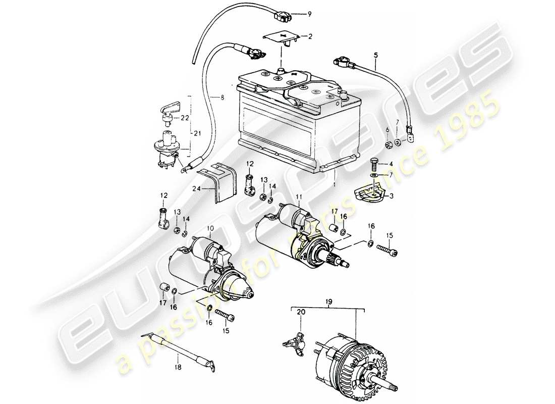 porsche 1991 (964) batterie - anlasser - lichtmaschine ersatzteildiagramm