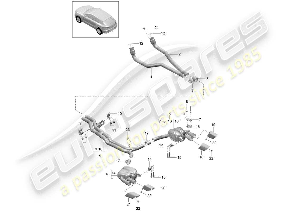 porsche 2016 (macan) auspuffanlage teilediagramm