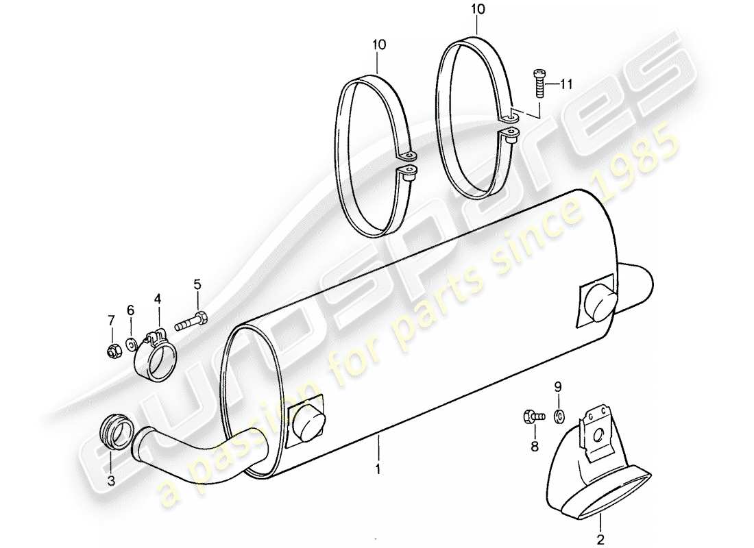 porsche 1988 (959) silencer-ersatzteildiagramm