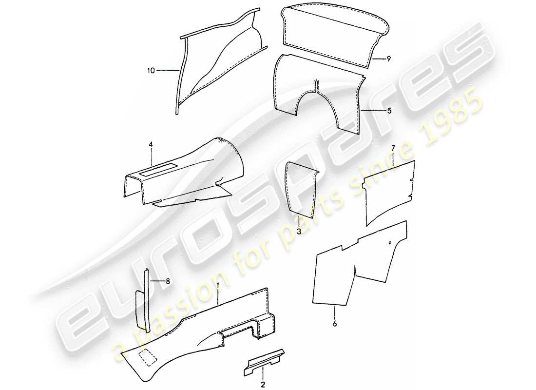 porsche 1991 (964) innenausstattung - klebeteppich ersatzteildiagramm