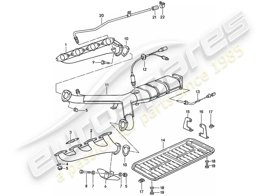 porsche 1985 (928) auspuffanlage - katalysator teilediagramm